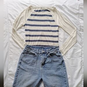 Bundle Striped Long Sleeve Top and Denim Jeans